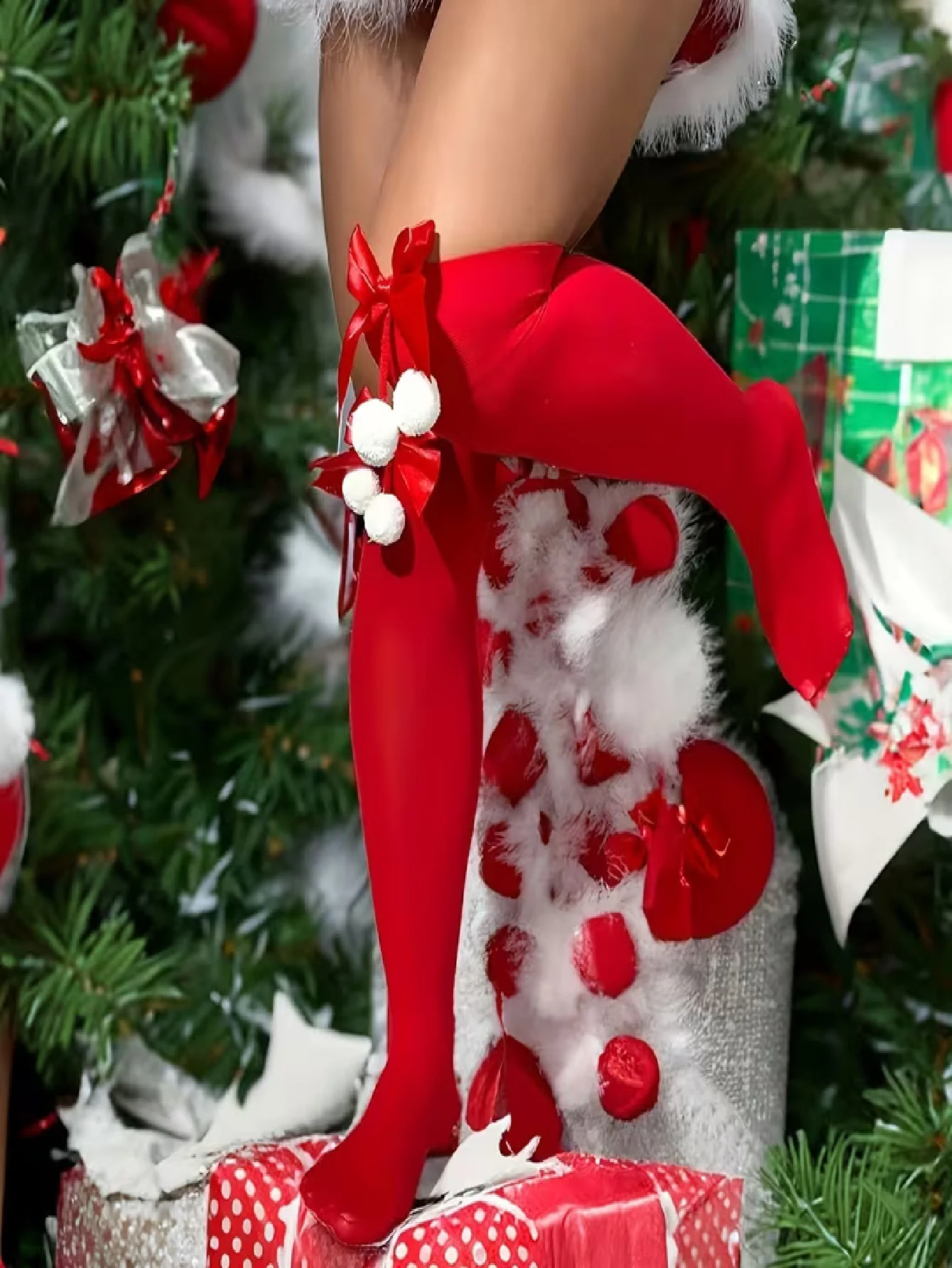 Women'S Red Accessories - 1 пара красных чулок до бедра